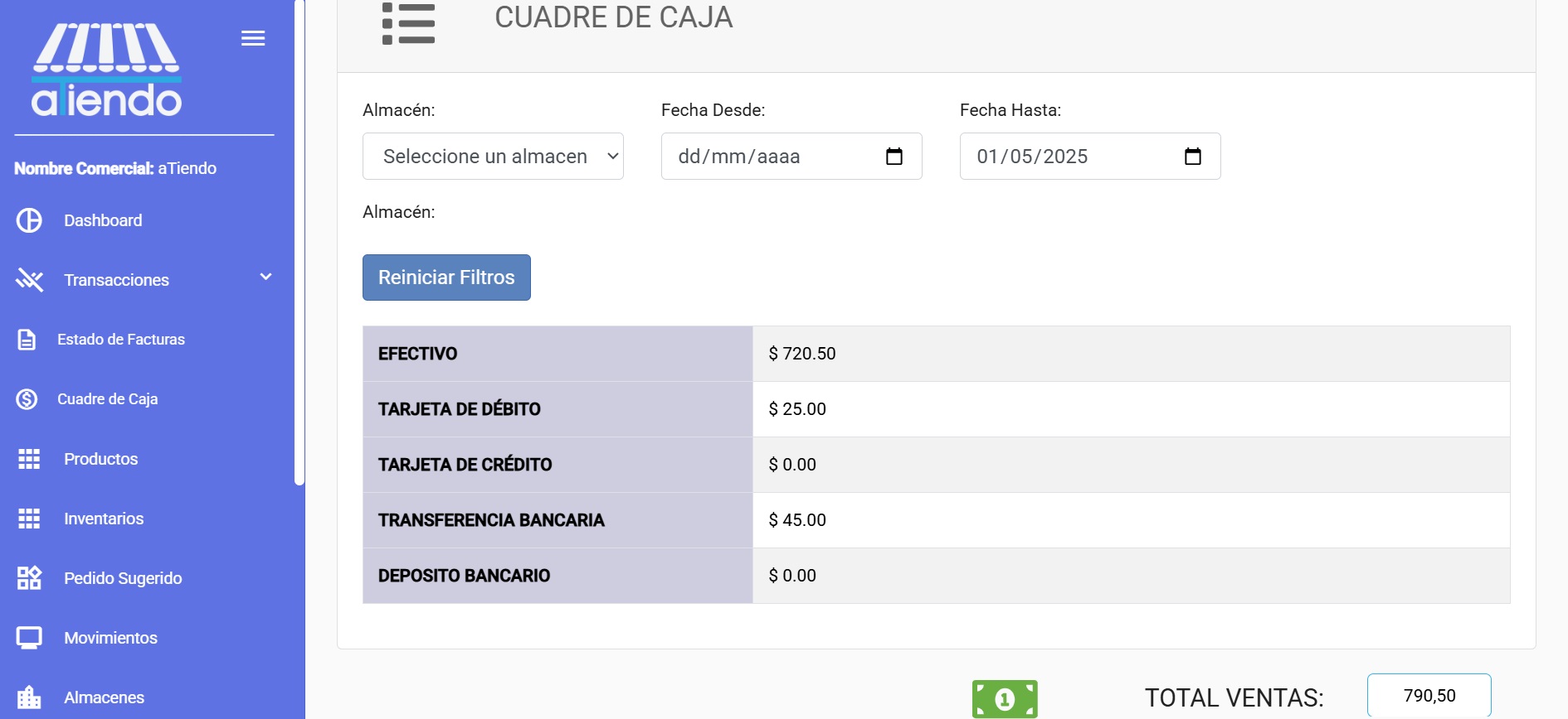 Seleccionar caja y fecha